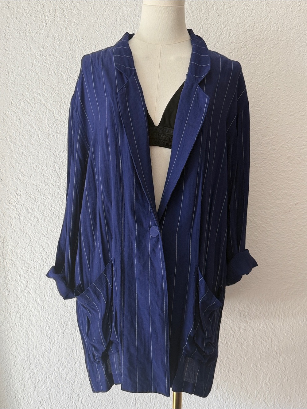silence + noise Navy Pinstripe Blazer Jacket